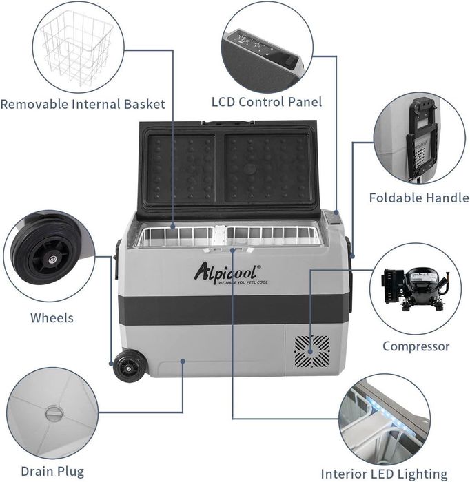 Frigider portabil Alpicool50L,dublu compartiment,12V/24V/220V