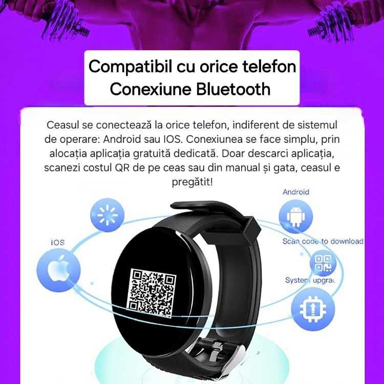 Smartwatch Bluetooth pt orice telefon. Apel/Mesaje/Notificări. Negru