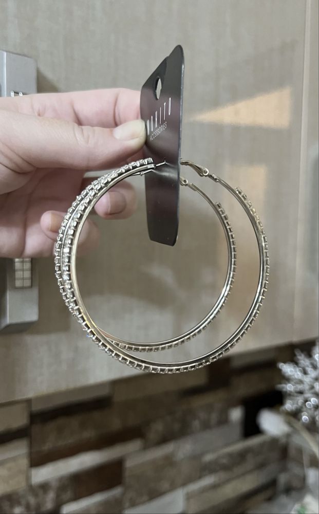 Cercei verigi mari cu pietre cristale din sticla