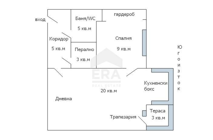 Двустаен, обзаведен, югоизточен апартамент за продажба, в района на Ля