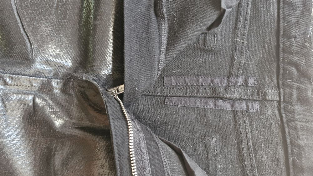 Rick Owens type black waxed jeans bolanbanana bootcut