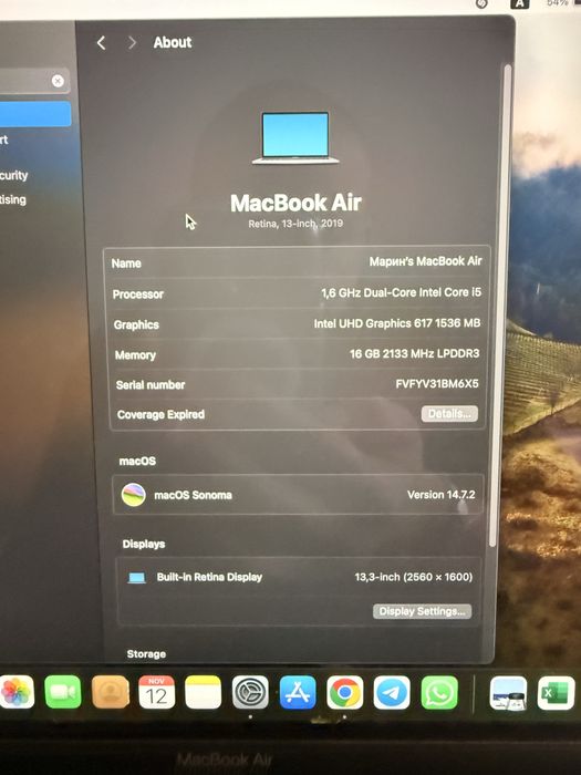 Macbook Air 13.3 16 gg Ram 512 gb SSD