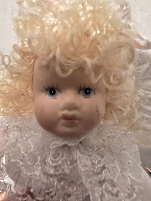 Păpușă Decorativă Porțelan Mică, Rochiță Albă, Colecție Germană