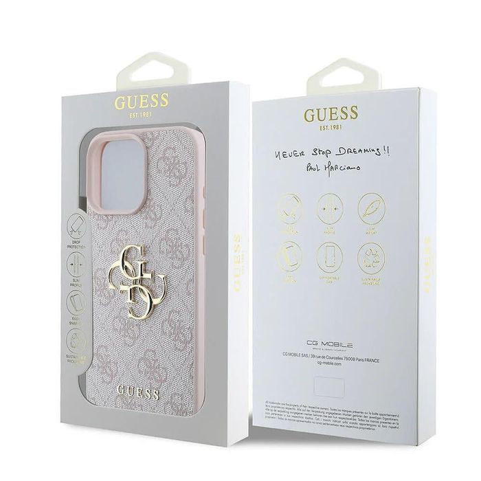 Guess – твърд калъф 4g big logo за iphone 16 pro – розов