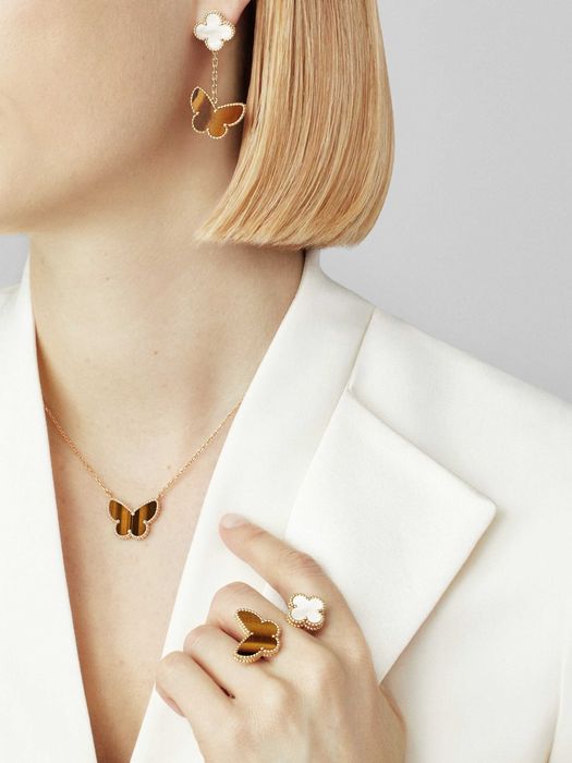 Van Cleef & Arpels VCA Lucky Alhambra Tiger Eye Butterfly Дамско Колие