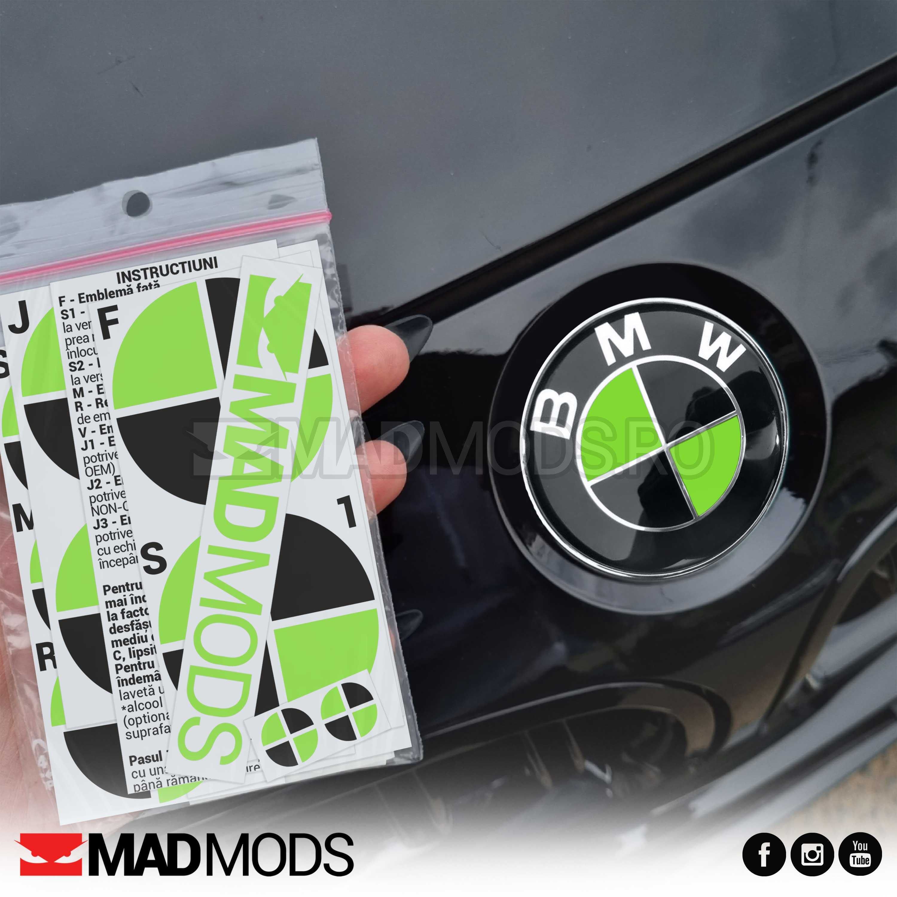 Set Stickere Embleme Negru cu Verde BMW Seria 1 2 3 4 5 6 7 8 X i M