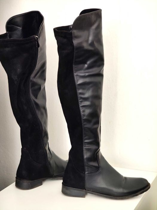 Дамски Ботуши кожа и велур