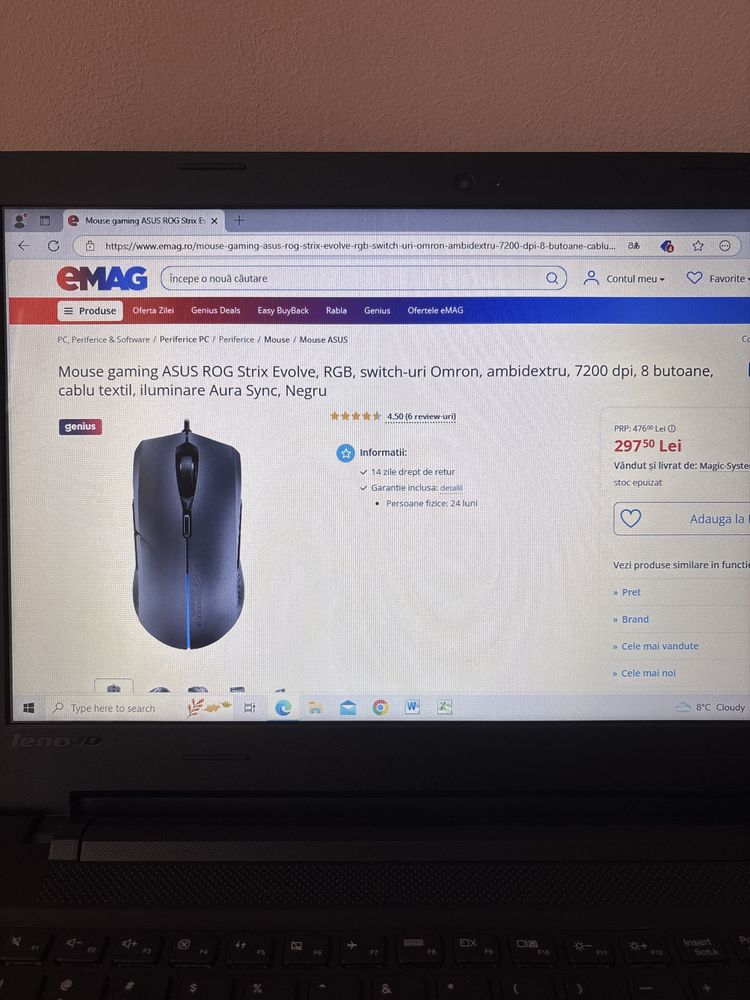 Mouse Gaming RGB Asus Strix Evolve, cu fir