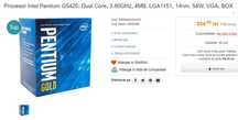 Procesor Intel Pentium G5420, Dual Core, 3.80GHz, LGA1151, 14nm, 54W