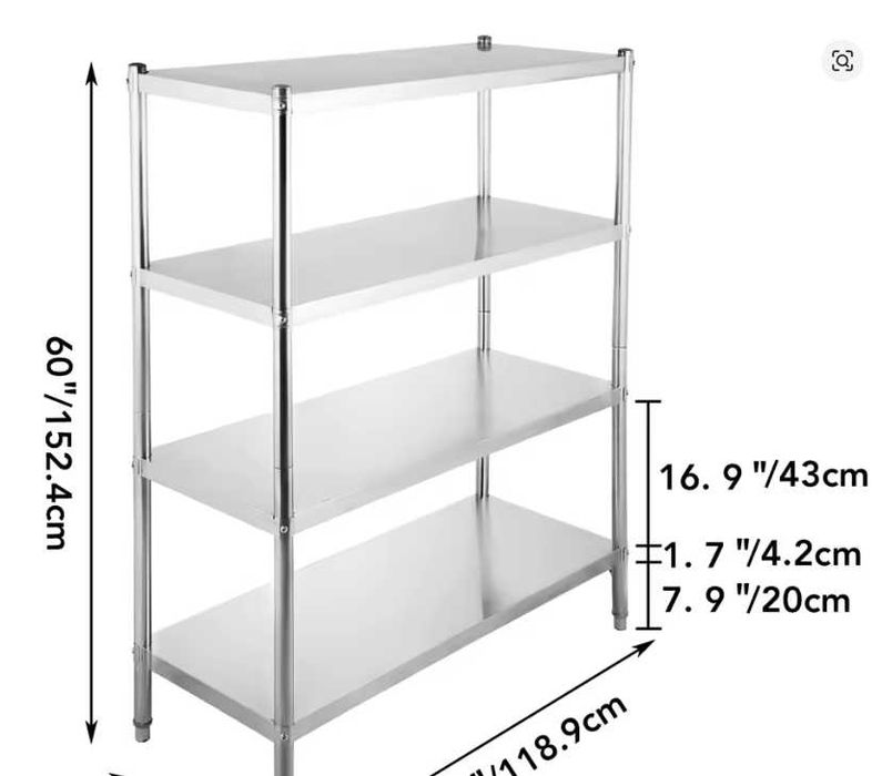 Raft de depozitare inox de bucatatie  4 polite 118x47x152cm