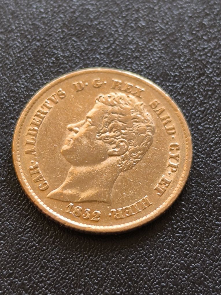 20 лири 1832 год, Сардиния, крал Карло Алберто, злато 6.45 гр,900/1000
