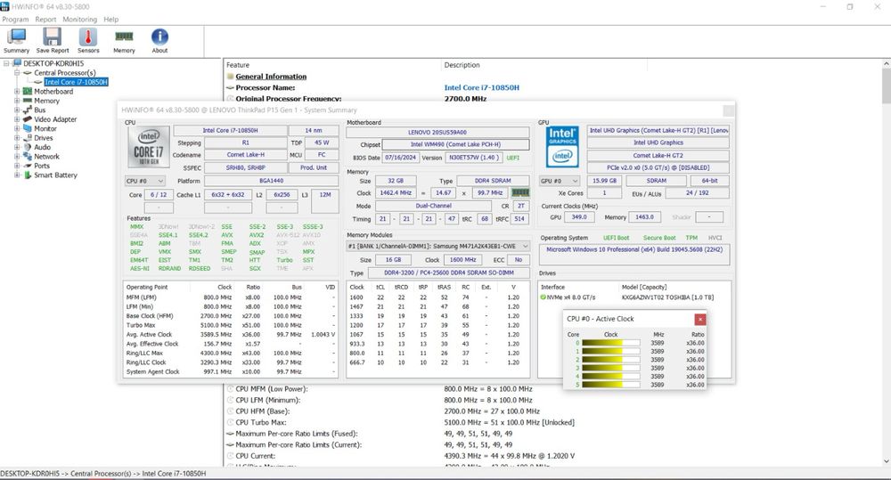Lenovo ThinkPad P15 Gen 1, i7-10850H, 32GB RAM, 1TB SSD, QUADRO T1000