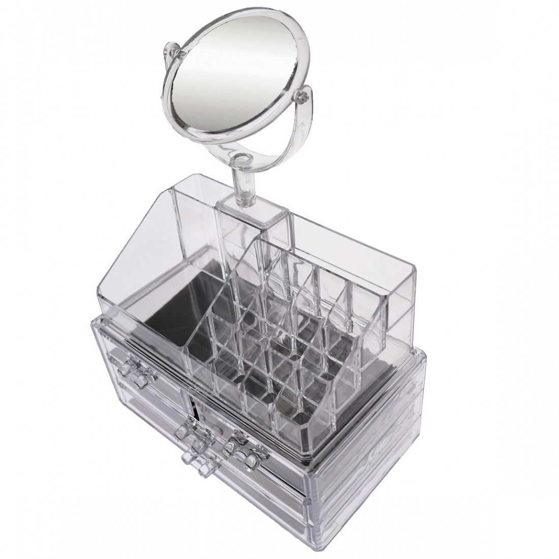 Organizator, suport Make-Up cu oglinda detasabila , transparent