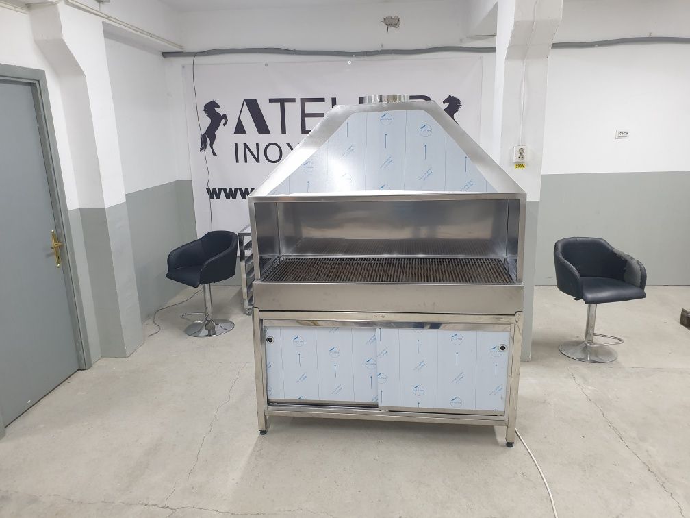 Gratar, gratare inox pe carbuni cu samota si hota 1400x600x1800mm