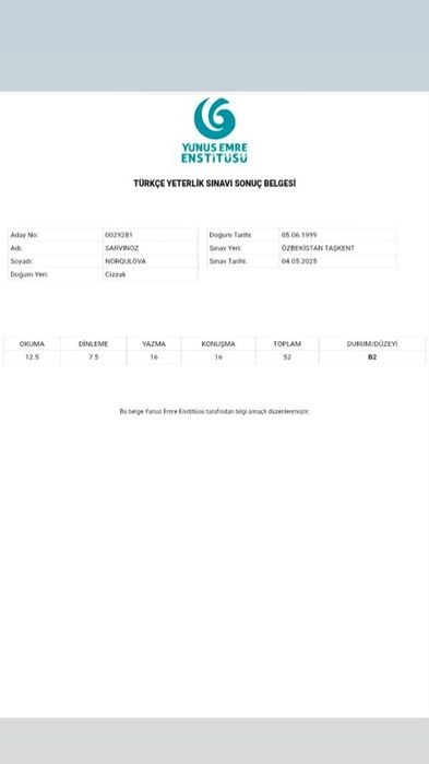 Turk tili kurslariga qabul