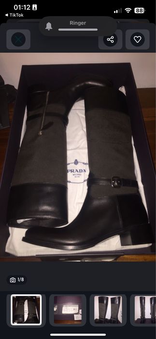 Cizme PRADA Logo Jacquard noi originale 42 Maro+Negru