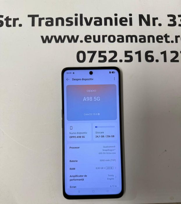 OPPO A98 5G, 256GB, 8GB RAM, Dual SIM, Cool Black -T-