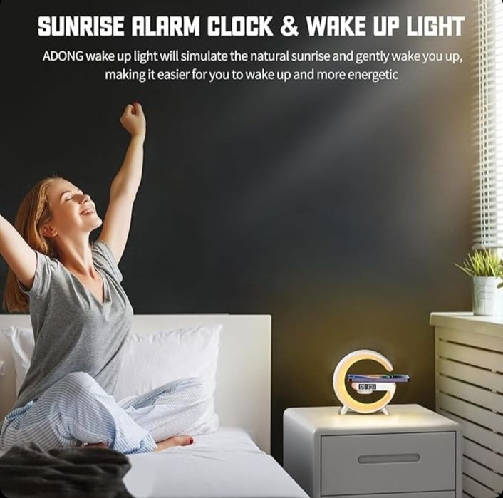 Lampa G RGB,ceas,alarma, difuzor Bluetooth si incarcare rapid wireless