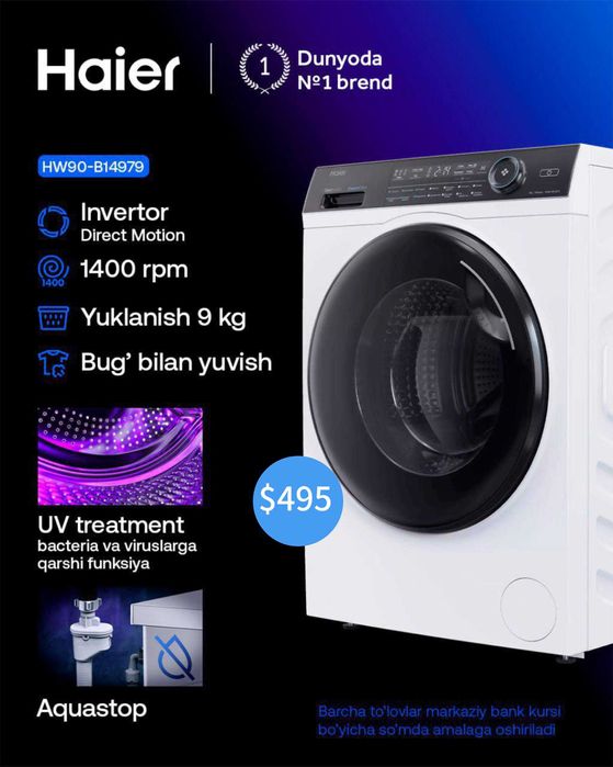 Kir yuvish mashinasi Haier 9kg | Стиральная машина Haier 9кг