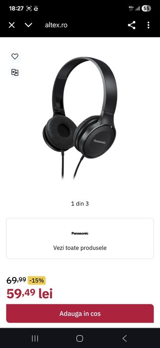 Casti PANASONIC RP-HF100E-K, Cu Fir, On-Ear, negru