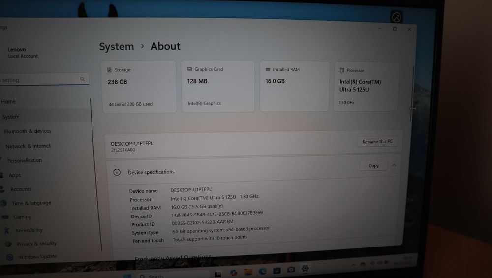 Lenovo ThinkPad L14 5 Gen / i5 ULTRA 125U / SSD 256GB / 16GB