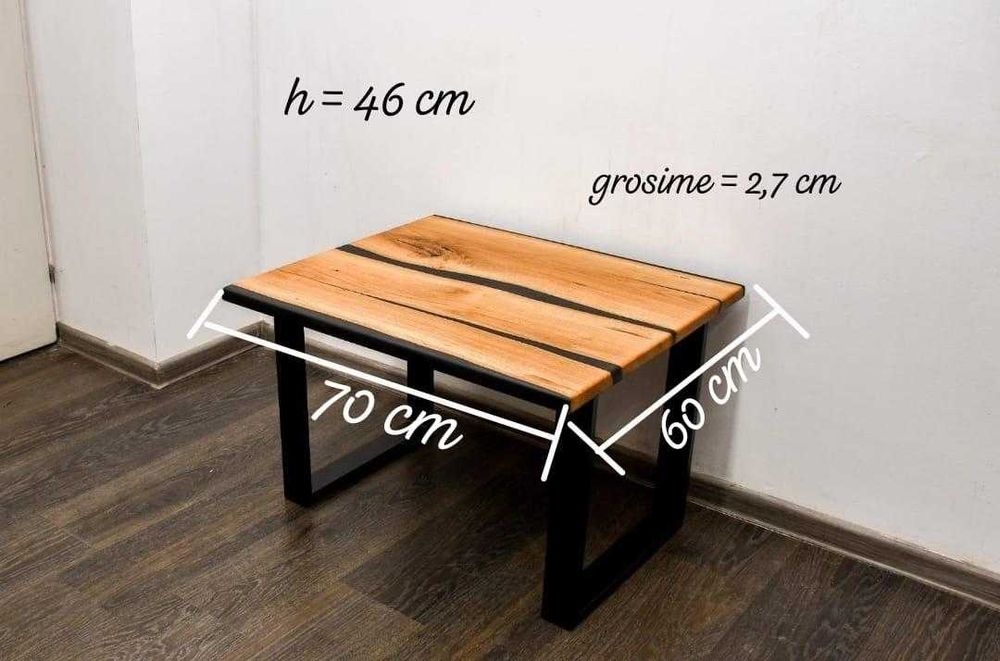 Masuta de cafea/sah din lemn masiv stejar+rasina-handmade