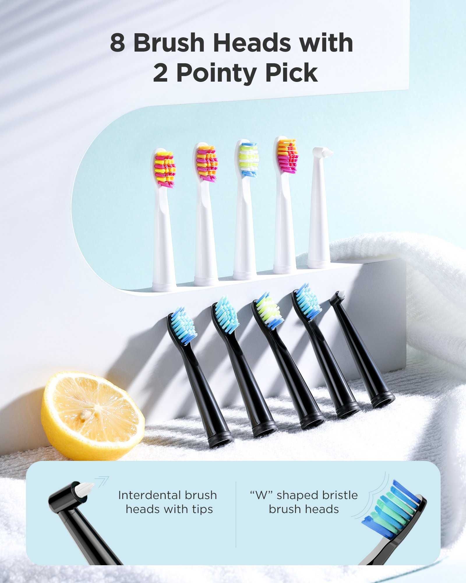 Fairywill D8 Dual Pack електрически Sonic четки за зъби,с 8 накрайника