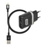 Incarcator priza retea, cu iesire 2x USB, iesire 5V 2.4V, cu cablu conector hibrid MicroUSB MFi Dock 8pin,