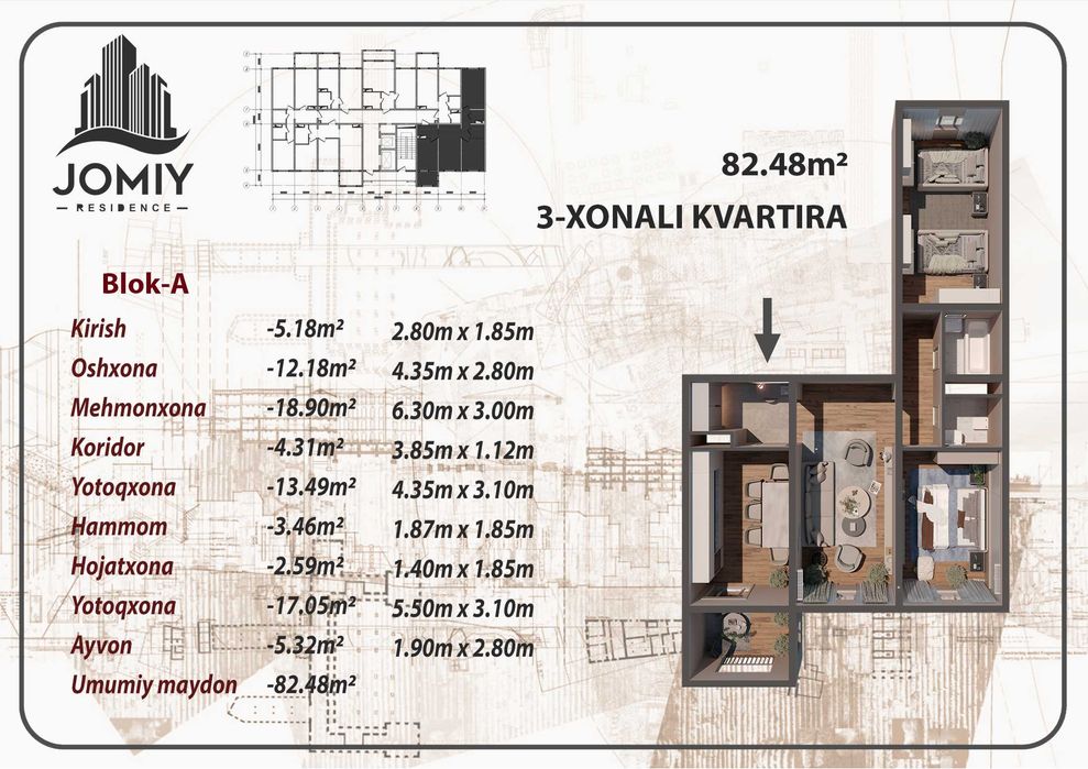 Jomiy Residence Comfot + toifasidagi ajoyib taklif