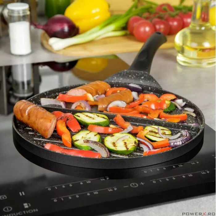 Tigaie dubla, grill, din aluminiu, marmorata, neagra, 27 cm Kinghoff