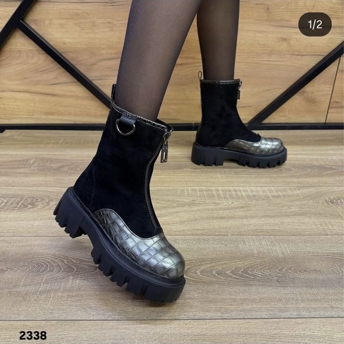 Сапоги женские на платформе наполовину замша наполовину кожзаменитель
