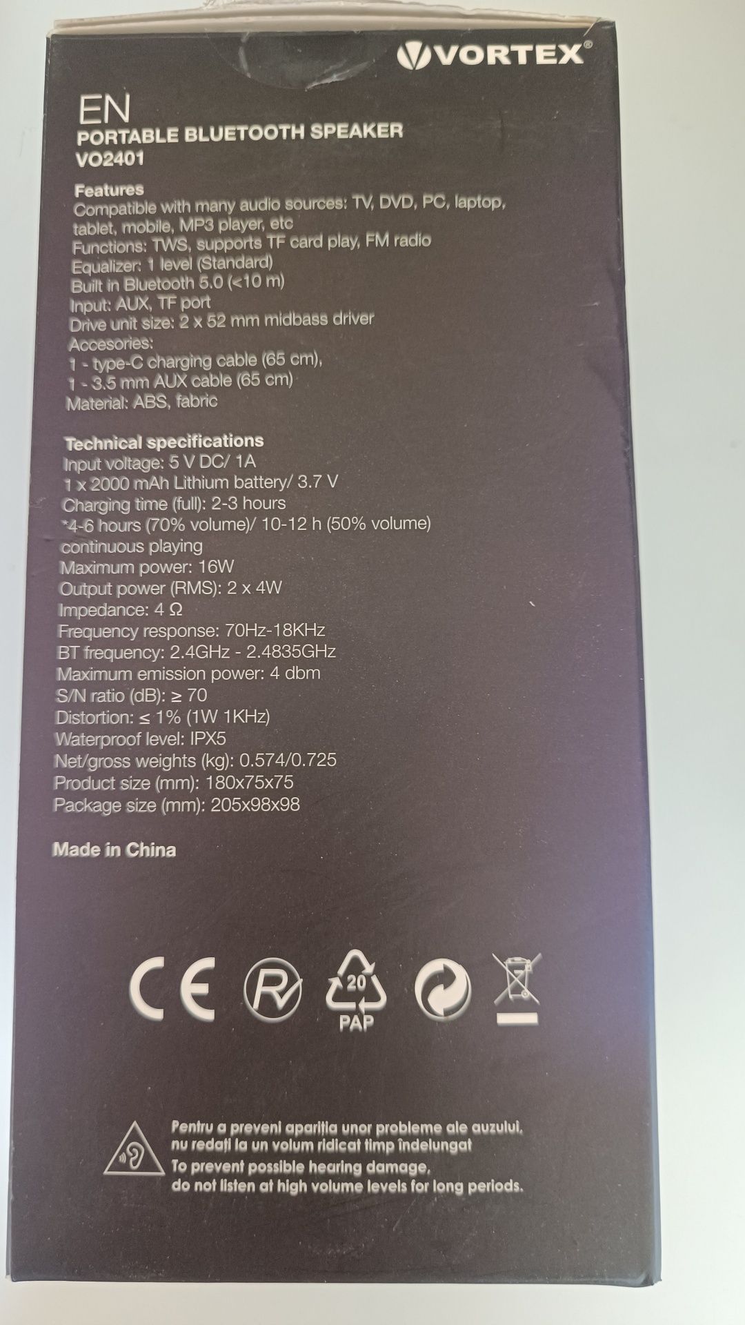 Boxa vortex bluetooth