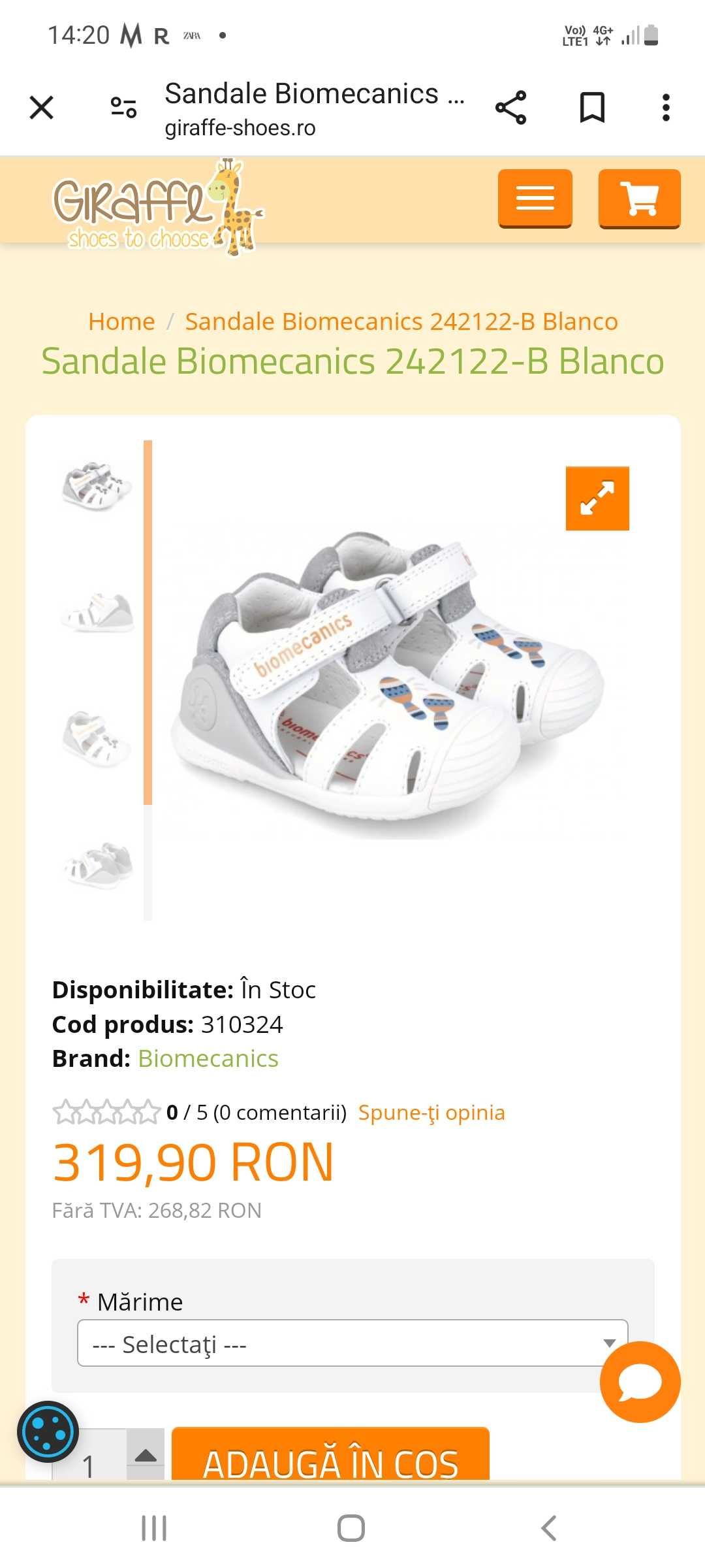 Sandale Biomecanics, pediatrici, piele interior- exterior, marimea 24