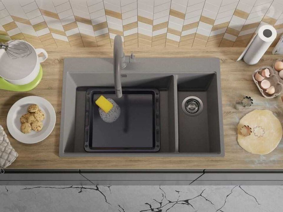 Сива кухненска гранитна мивка Осло 80 Duo Top 780x500 мм