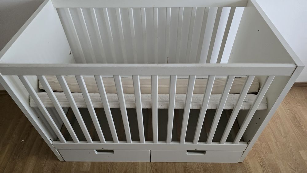 Donez pătuț bebe, lemn 2 saltele