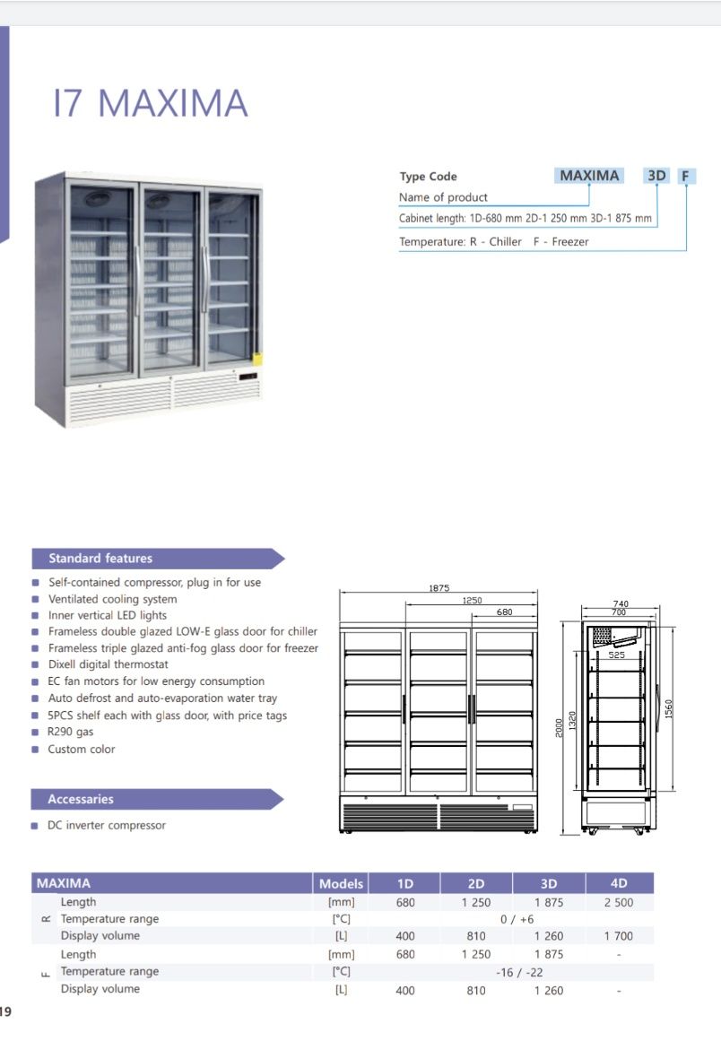 Vitrina frigorifica verticala cu 3 usi - Maxima 3DF / Congelare