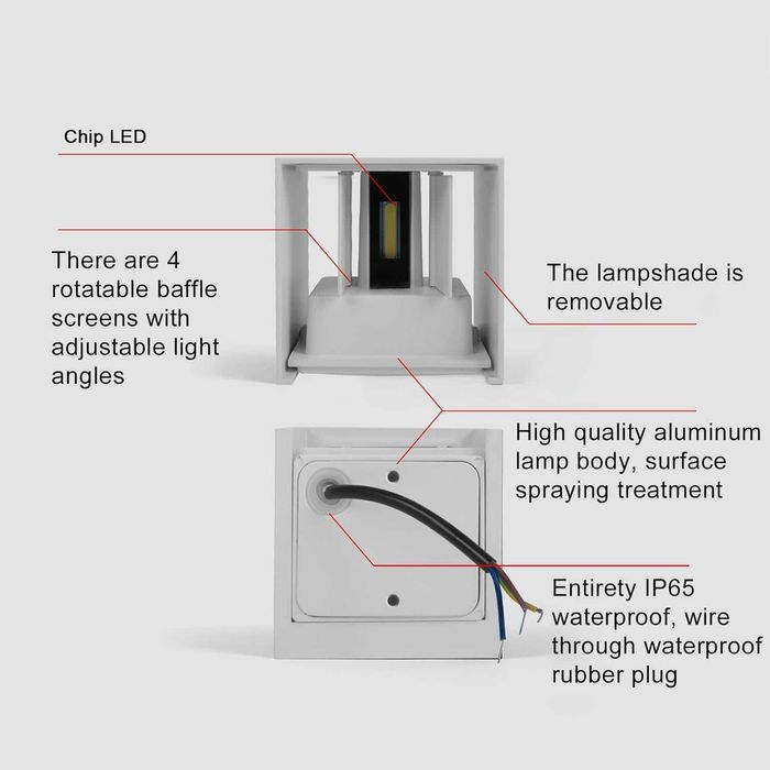 2 броя модерни LED стенни аплици 12W IP65 4000K регулируеми