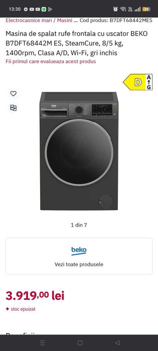 Mașină de spălat rufe Beko cu uscător incorporat