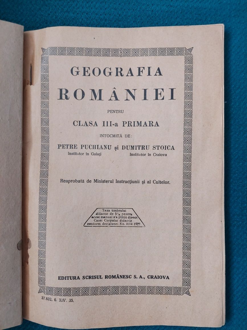 Manual scolar Geografia Romaniei 1927