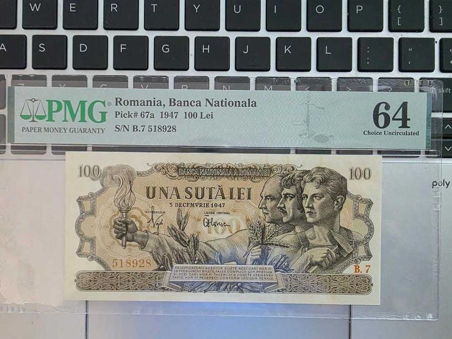 Bancnota 100 lei 5 Decembrie 1947 PMG 64, Filigran Orizontal UNC