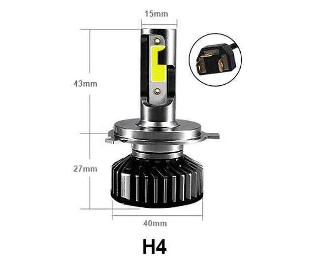 Умалени мини LED диодни крушки за фарове H4, 12-24V, 50W, Canbus