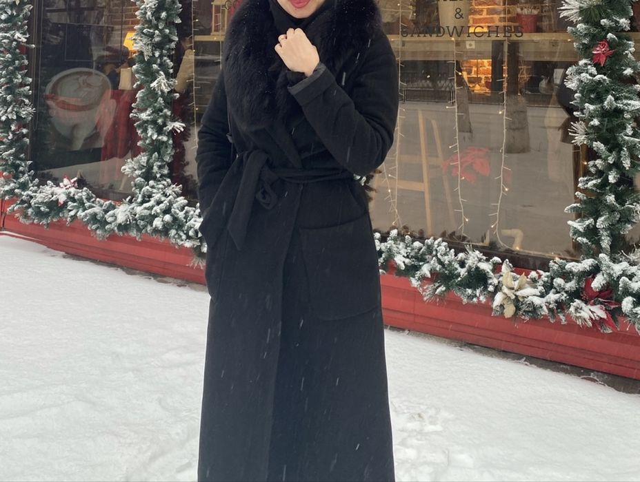 Кашемировое женское пальто с натуральным мехом