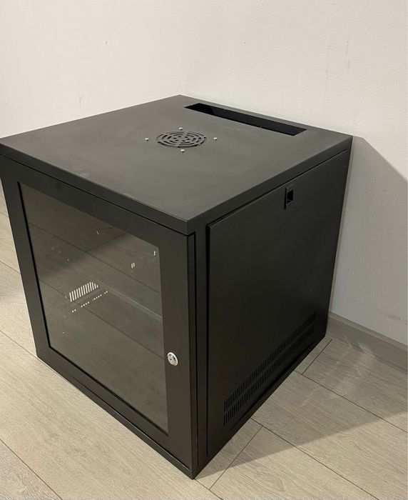 Dulap Rack Metalic Negru 55x55 cm, cu Ușă din Sticlă