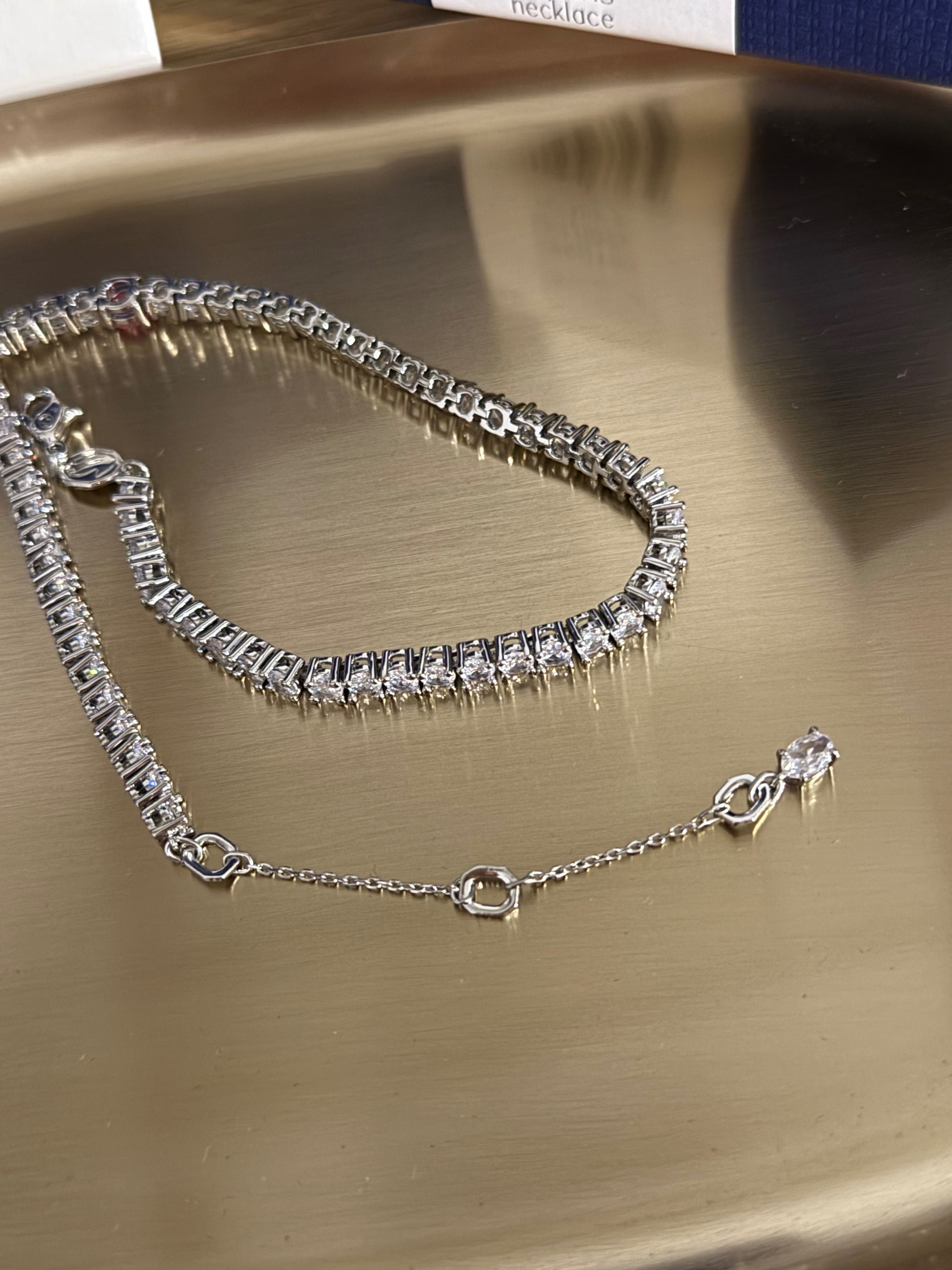 Colier Swarovski Matrix Tennis cu 3 pietre roz