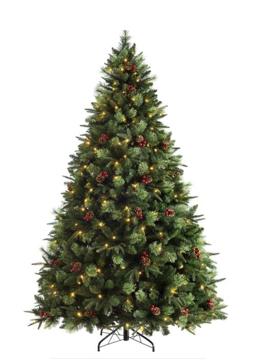 Елка с шишками и ягодами и с подсветкой 180см