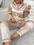 Pijama satin culoarea bej