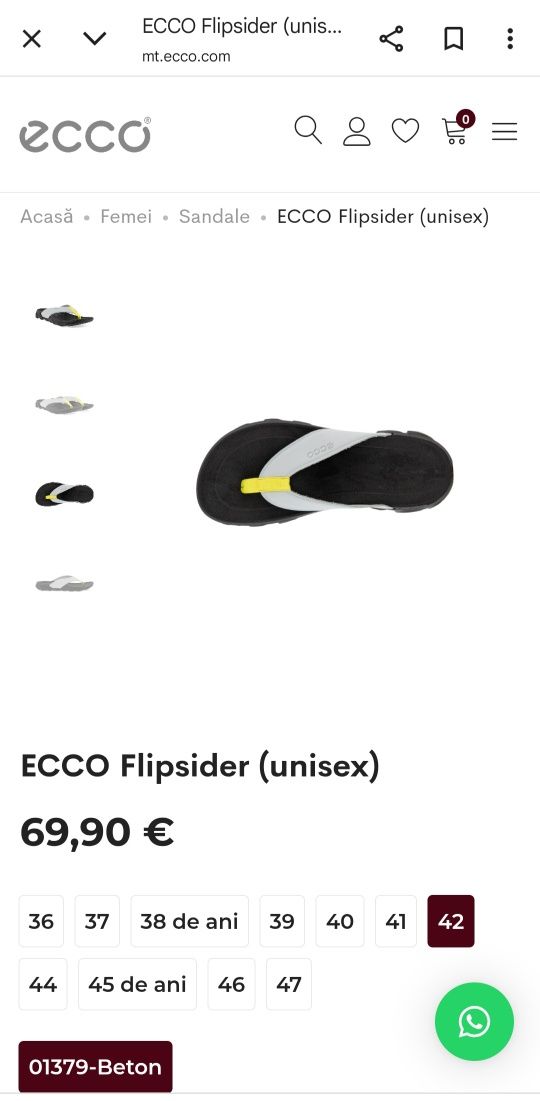 Șlapi ECCO, sandale ECCO MX FLPSIDER, piele naturală, Nr. 42 EU