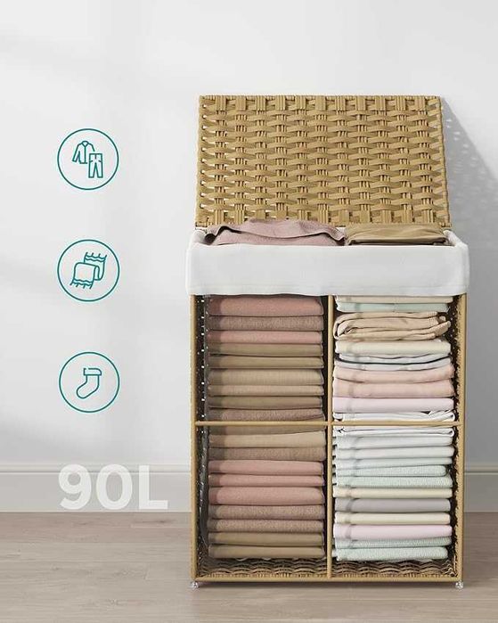 Кош за съхранение SONGMICS, 90 литра кош за мръсно пране