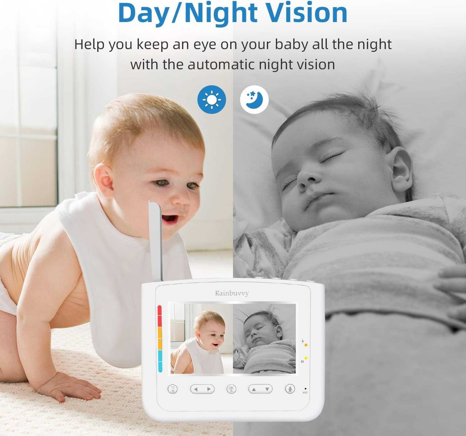 Monitor video pentru bebeluși cu lumină de noapte, afișaj de 4,3