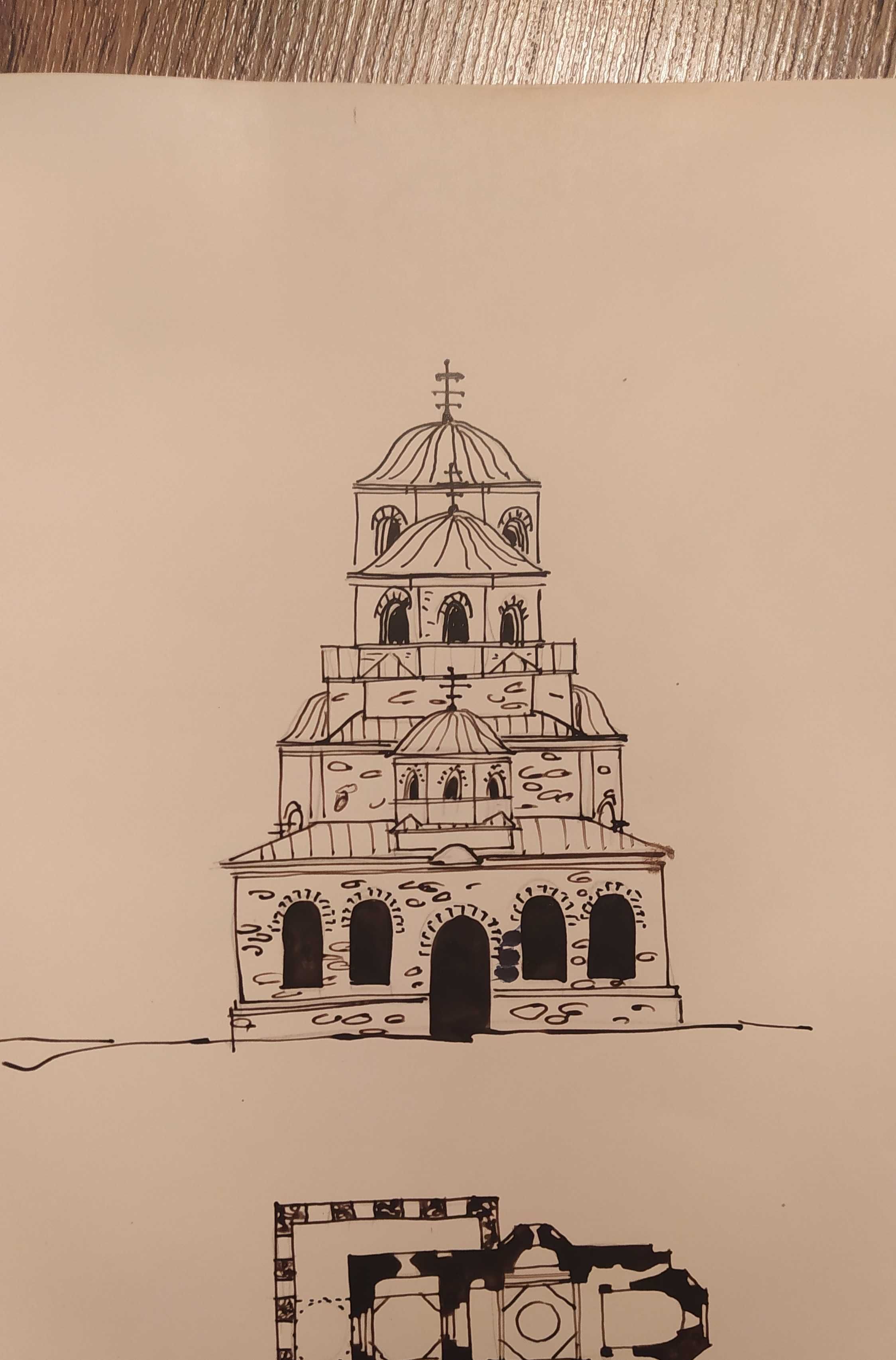 Tablou pictura schițe biserici, studii arhitectura